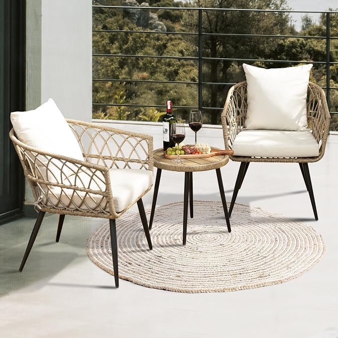 Idzo Heavy Duty 500lbs Weight Capacity Wicker Bistro Table and Chairs Set of 2 - Image 2