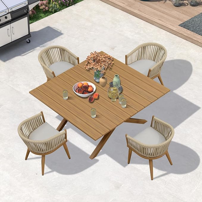 PURPLE LEAF 5 Pieces Oversized Square Outdoor Dining Set by PURPLELEAF