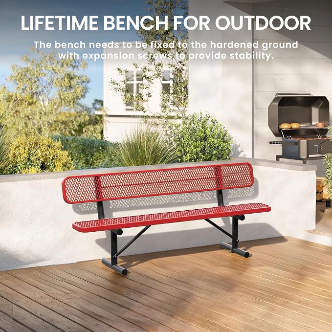 8 Feet Steel Park Bench for Outside, Outdoor Bench - Image 5