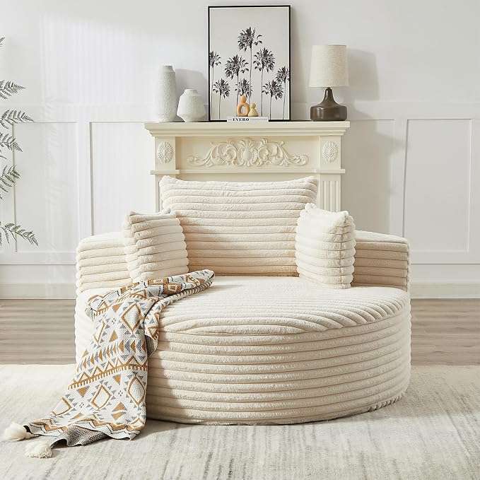 Oversized Round Chaise Longue Chair Indoor, Modern 55-inch Upholstered Corduroy - Image 9