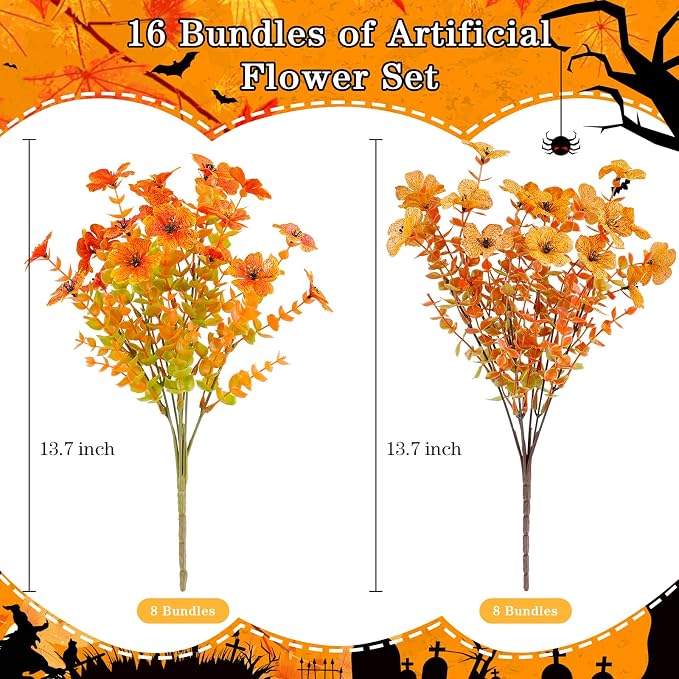 AGIRL 16 Bundles Artificial Fall Flowers Outdoor Indoor Decoration, No Fade - Image 6