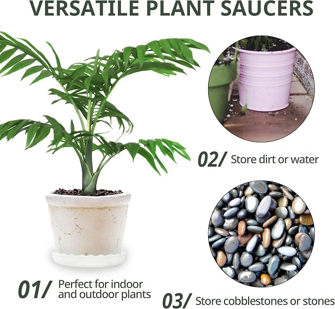 Plant Saucer, 7 Pack 8 10 12 14 15 Inch Durable Plastic Plant Trays - Image 3