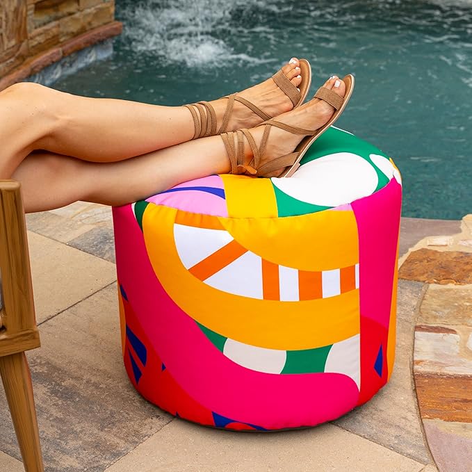 Jaxx Spring Indoor/Outdoor Bean Bag Pouf Ottoman, Zuri Multicolor Pattern - Image 4