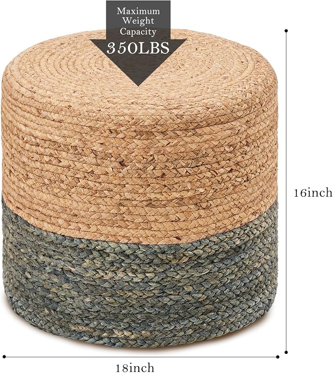 Wimarsbon Pouf Ottomans, Natural Seagrass Foot Stool, Hand Weaving Round - Image 3