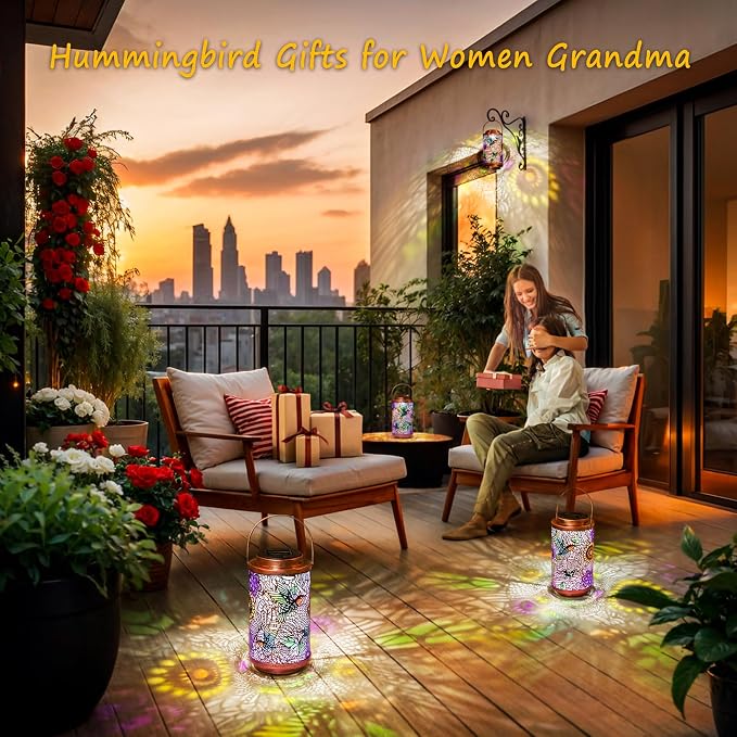 2Pack Solar Lanterns Outdoor Waterproof Hummingbird Garden Gifts - Image 2