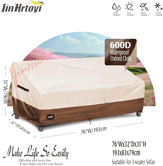 JinHrtoyi 3-Seater Outdoor Couch Cover, 76Wx32Dx31H inches Outdoor Furniture - Image 2
