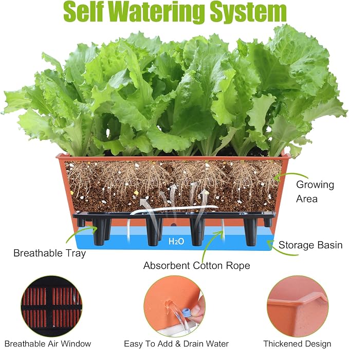 Window Box Planter 6 Pcs, 16.5 Inches Self Watering Rectangle Flower Plant Pots - Image 4
