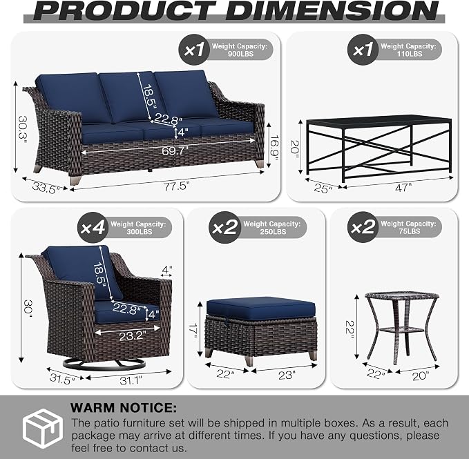 Joyside Wicker Patio Furniture Sets, 10 Pieces Upgraded Large Size Outdoor - Image 2