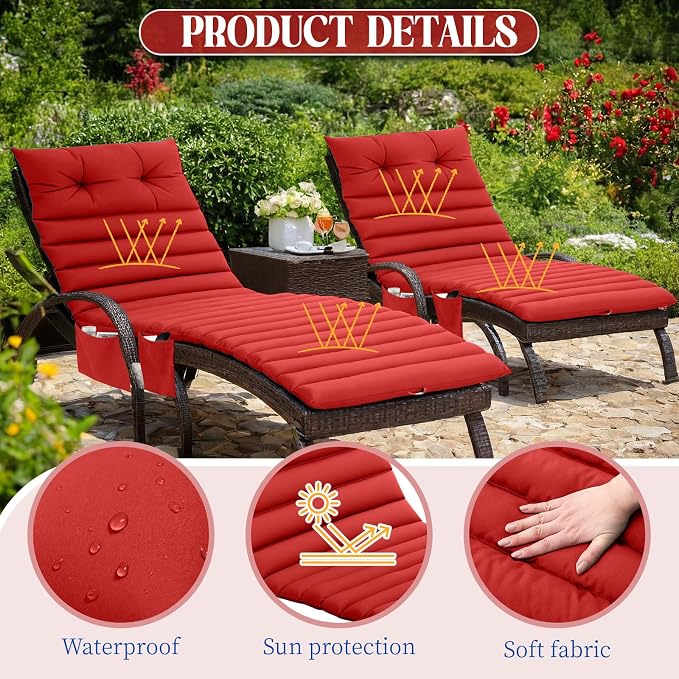 Kigley Outdoor Lounge Chair Cushions Set of 2, 72.8 x 24 x 2.3 Inch Patio - Image 4