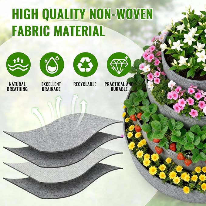 4 Pcs Plant Grow Bags 4 Tiered Strawberry Planter Tower Fabric Raised Garden - Image 3