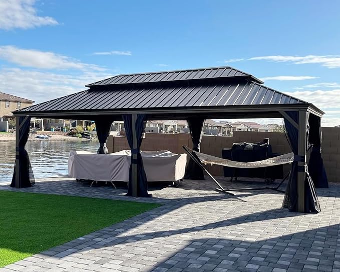 PURPLE LEAF 14' X 24' Outdoor Hardtop Gazebo Patio Wide Aluminum Frame Metal by PURPLELEAF