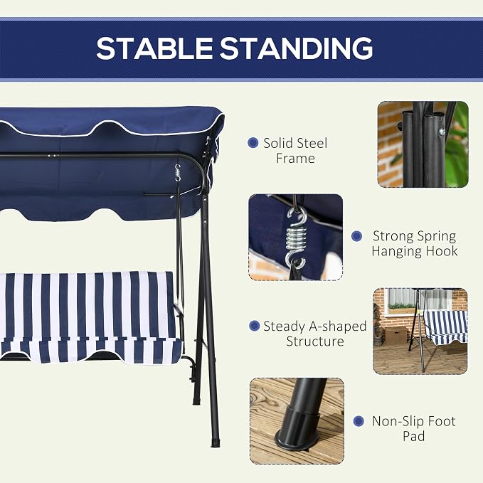 Outsunny 3-Seat Outdoor Patio Swing Chair - Image 4