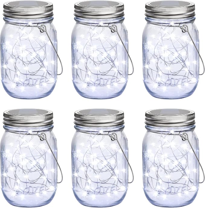 Mlambert Mason Jar Solar Lights 30 LEDs, 6 Pack Hanging Solar Lanterns Outdoor by Mlambert
