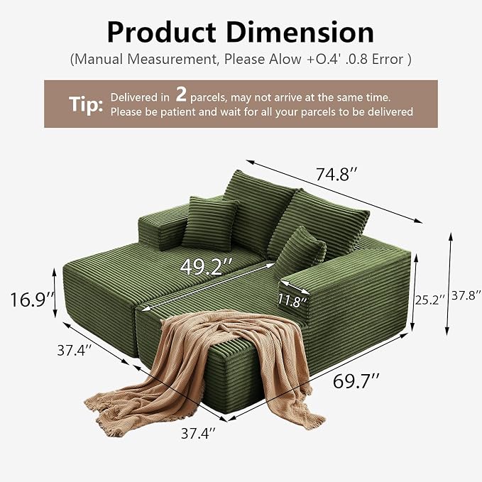 Oversized Double Chaise Lounges Indoor, Upholstered Boneless Cloud Stupendous - Image 2