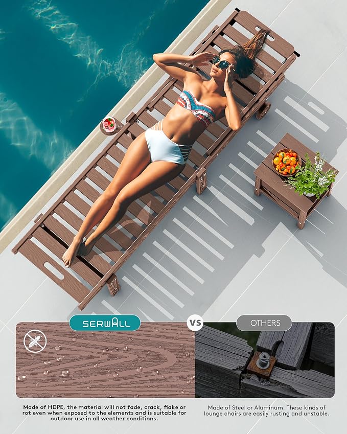 SERWALL Outdoor Chaise Lounge Set of 6, HDPE Pool Lounge Chair - Image 7
