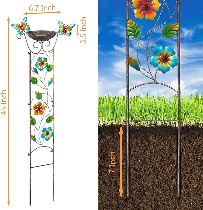 LEWIS&WAYNE Garden Trellis Bird Bath Outdoor, 40 Inch Antique Iron Garden Plant - Image 2