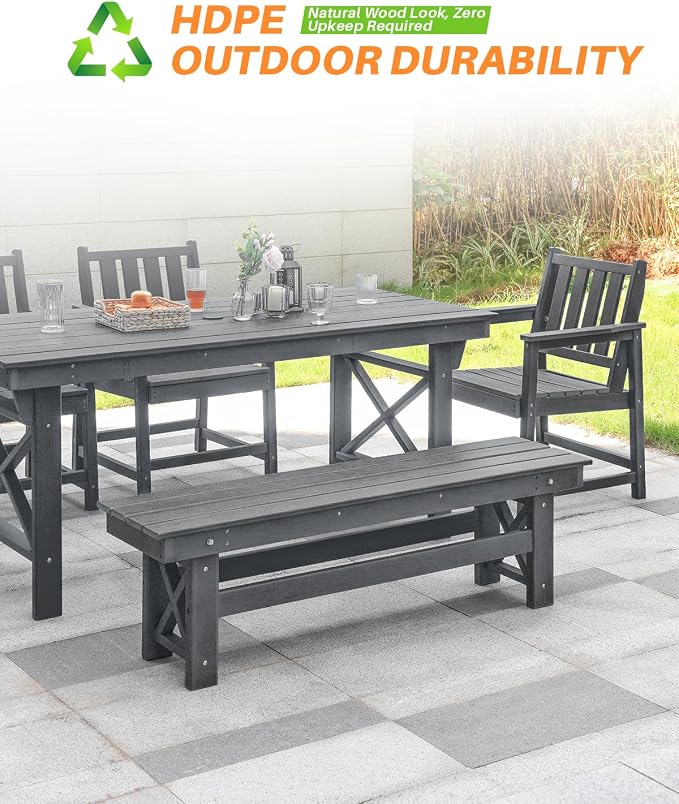 HDPE Outdoor Dining Set of 6, Patio Dining Table Set - Image 7