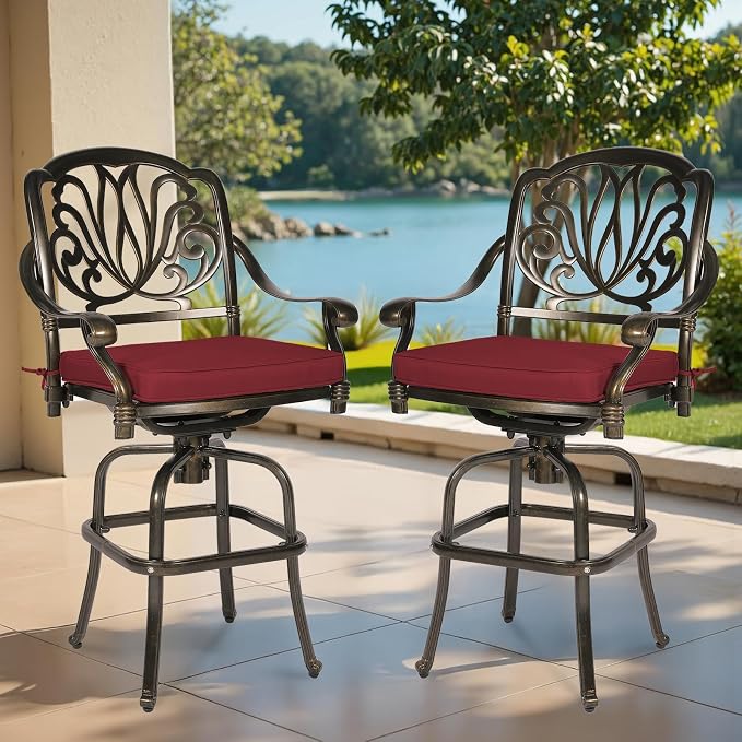 MEETWARM 2 Piece Patio Swivel Bar Chairs, All Weather Cast Aluminum High Swivel by MEETWARM