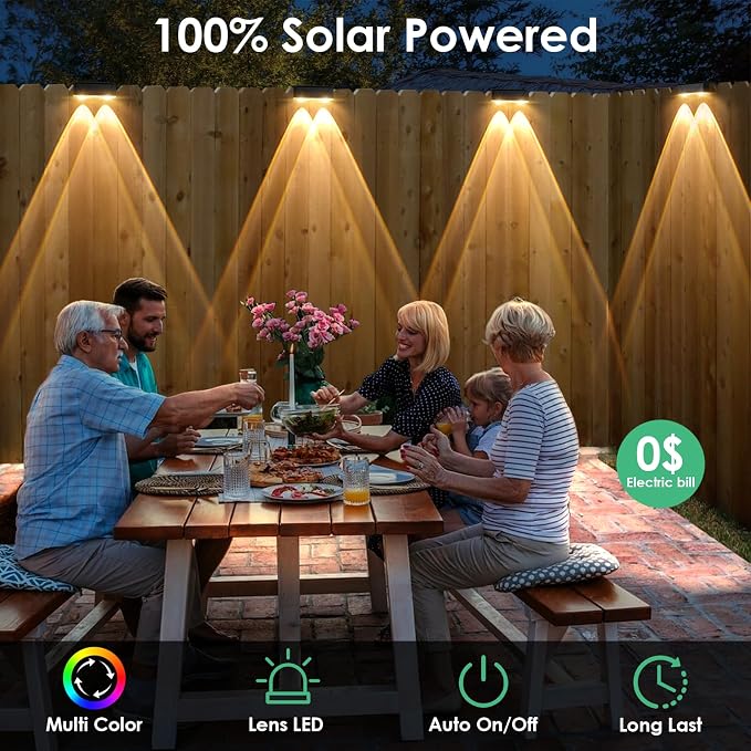 Derynome Solar Fence Outdoor Lights 8 Pack, 3 Color Modes IP45 Waterproof Solar - Image 4