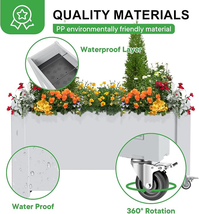 Raised Garden Bed with Wheels, 14 Gallon Self-Watering Raised Planter Box with - Image 5