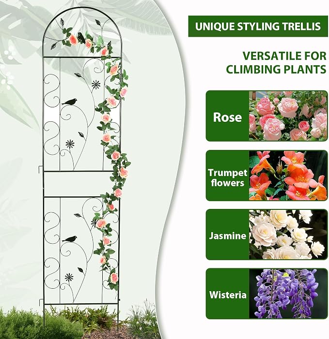 Metal Garden Trellis for Climbing Plants, 2 Pack 86.5" x 19.7" Black Plant - Image 3