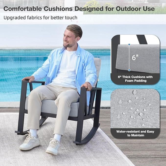 Outdoor Patio Rocking Chairs Set of 2, 3 Pieces Patio Porch Furniture Set - Image 5