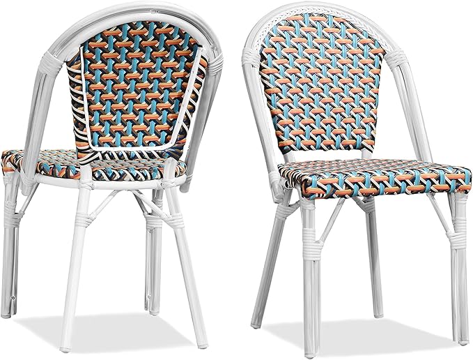 PURPLE LEAF Dining Chair Set of 2 Outdoor French Bistro Chairs Hand-Woven by PURPLELEAF