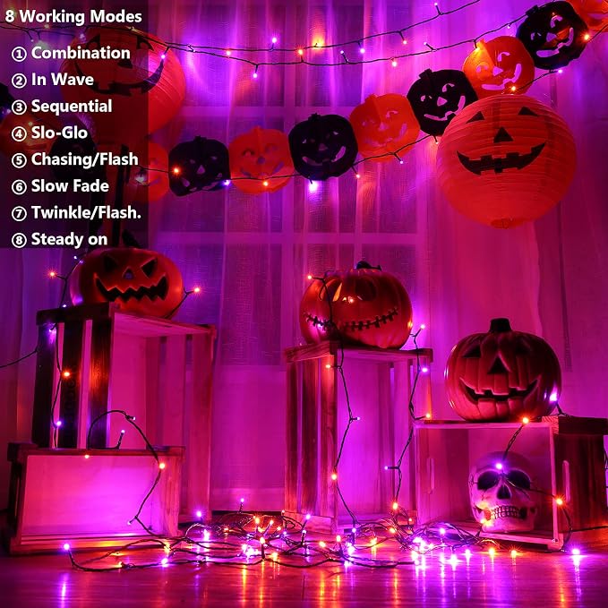 Joomer 2 Pack Orange Purple Halloween Solar String Lights, Total 144 FT 400 LED - Image 3