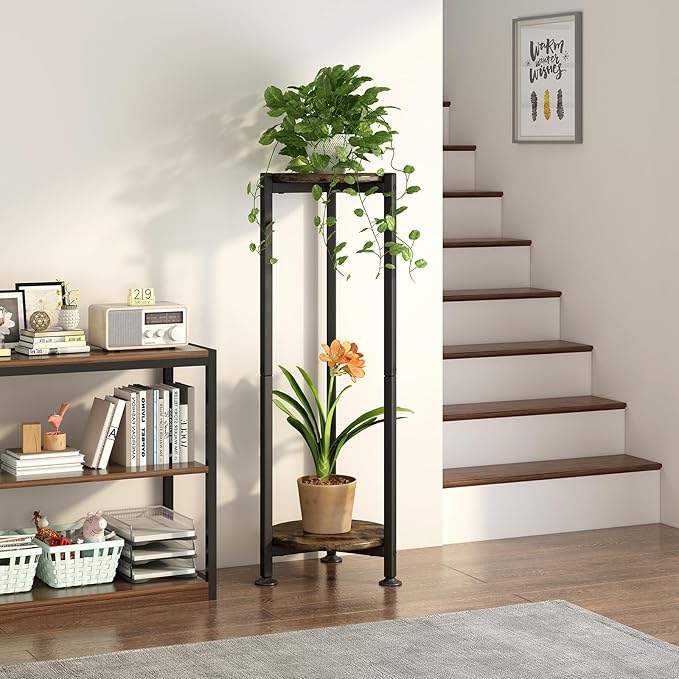 Plant Stand Indoor Corner Tall 2 Tier Metal Modern Flower Storage Plant Shelf - Image 3