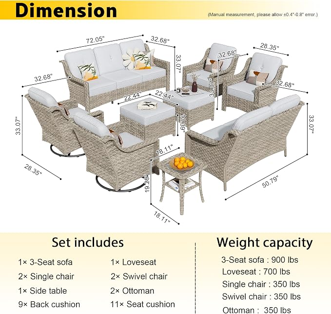 HOOOWOOO 9 Piece Patio Furniture Conversation Sets - Image 7