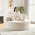Oversized Round Chaise Longue Chair Indoor, Modern 55-inch Upholstered Corduroy by Antetek