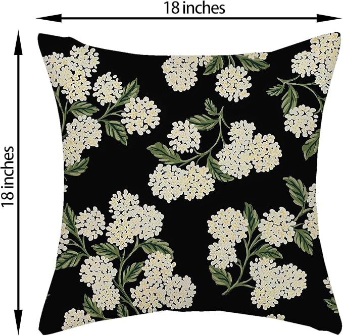 Black Spring Pillow Covers 18x18 Inch 2 Pcs Green Hydrangea Flower Decor Throw - Image 6