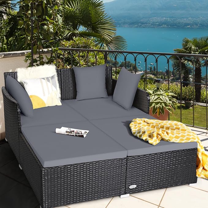 HAPPYGRILL Outdoor Rattan Daybed Patio Loveseat Sofa Set - Image 2