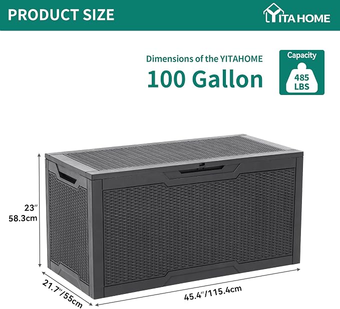 YITAHOME 100 Gallon Outdoor Storage Box, Large Water Resistant Resin Deck Box - Image 6