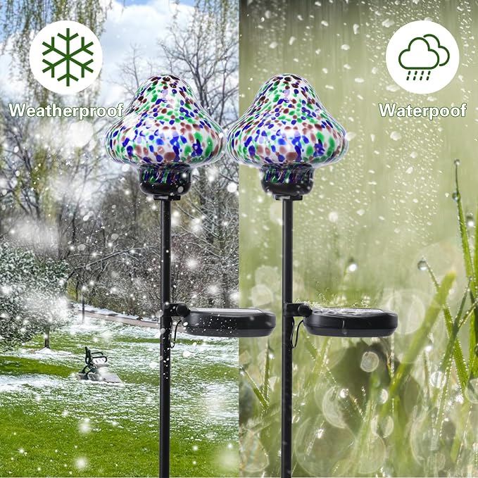 Solar Outdoor Lights Decorative Solar Glass Mushroom Lights Waterproof LED - Image 6