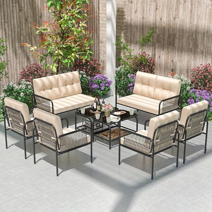 Tangkula 8 Pieces Patio Furniture Set, PE Rattan Sofa Chairs - Image 3
