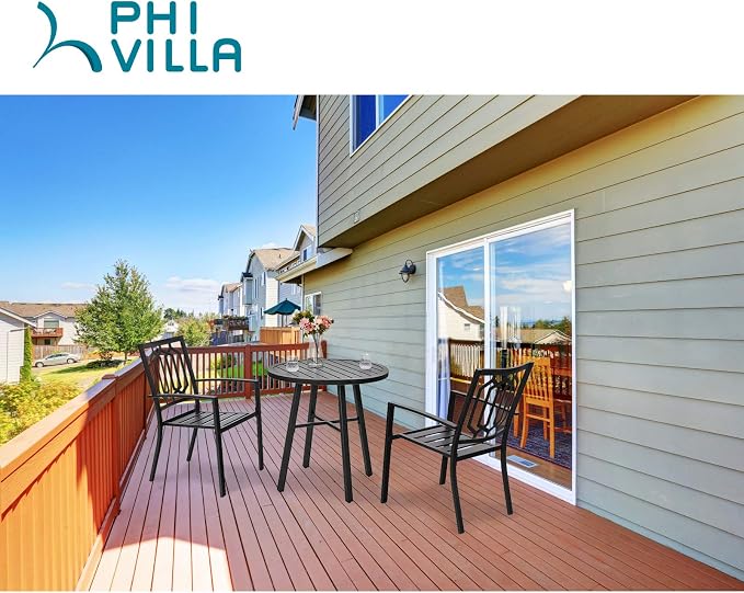 PHI VILLA Metal Outdoor Patio Bistro Set 3 Piece Dining Furniture - Image 7