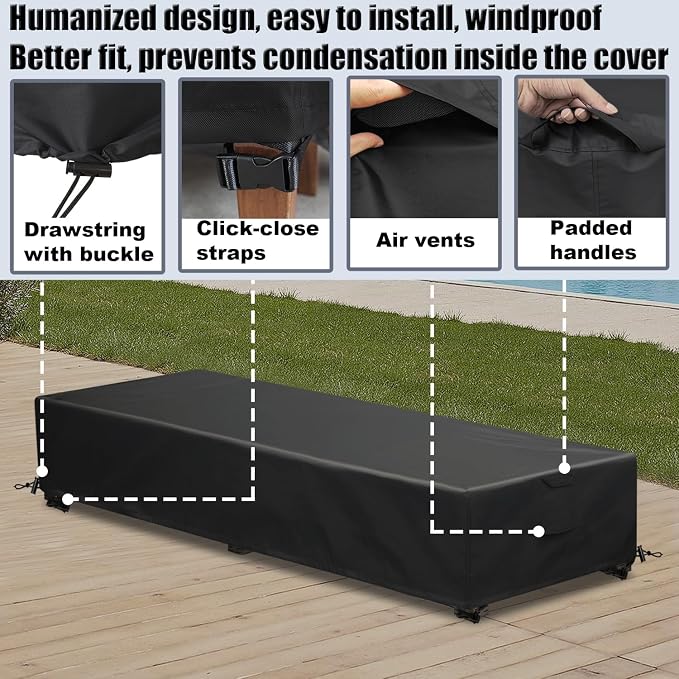 Waterproof Patio Lounge Chair Cover 2 Pack Outdoor Chaise Lounge Covers 600D - Image 4