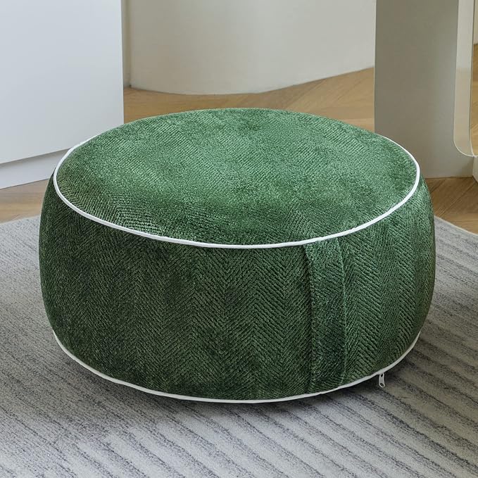 Inflatable Pouf Ottoman, 21x10 Inches Stuffed Chenille Ottoman by weruisi