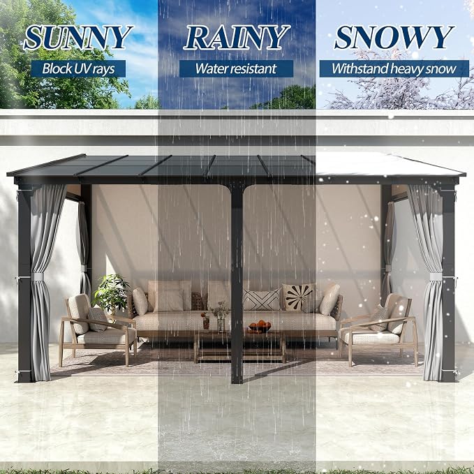 COVERONICS 12' x 14' Aluminum Frame Lean-to Gazebo, Wall-Mounted Polycarbonate - Image 6