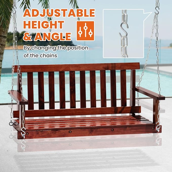 Upgraded Outdoor Wooden Porch Swings 48 Inch Outdoor Swings - Image 4