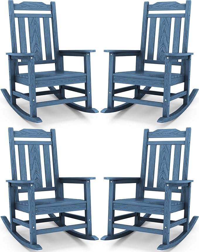 SERWALL Oversized Rocking Chair, HDPE Outdoor Rocking Chairs Set of 4, Patio by SERWALL