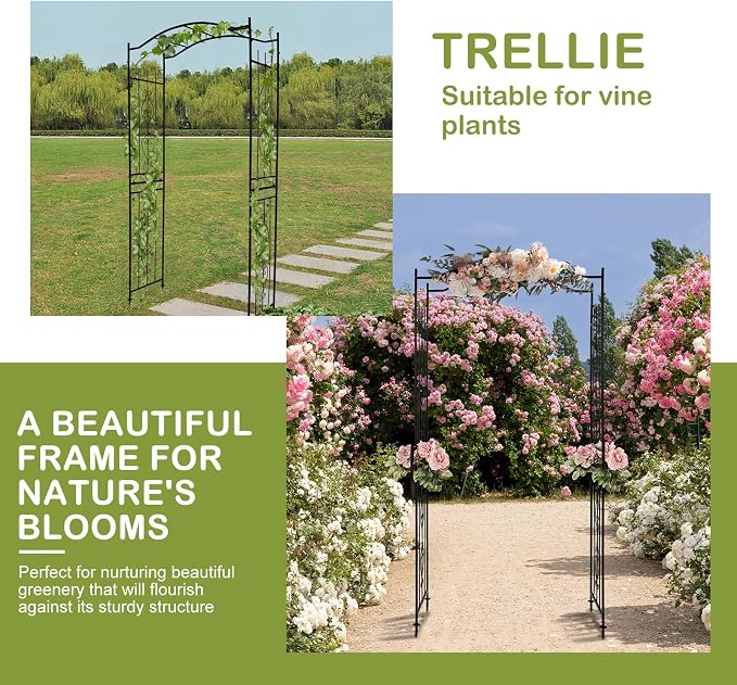 Outvita 7.5Ft Garden Arch Arbor, Steel Frame Stand Trellis, Arbour Archway - Image 6