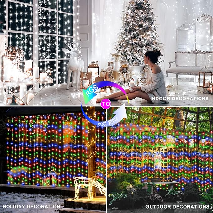 ZAIYW Dual Color Curtain Lights 20ftx10ft 600 LED Christmas Curtain Lights - Image 6
