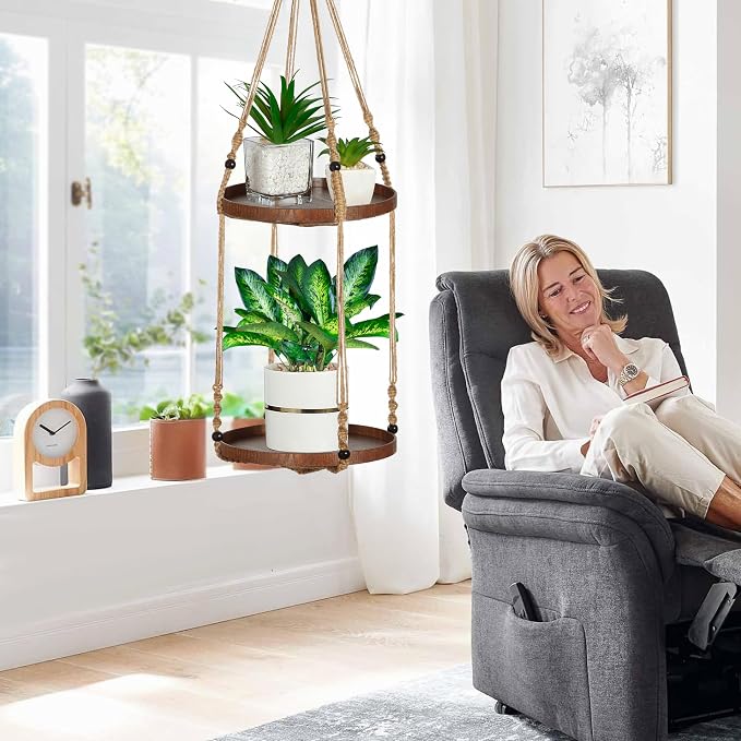 2 Tier Macrame Plant Hanger | Plant Hanger Indoor, Hanging Planter | Hanging - Image 2
