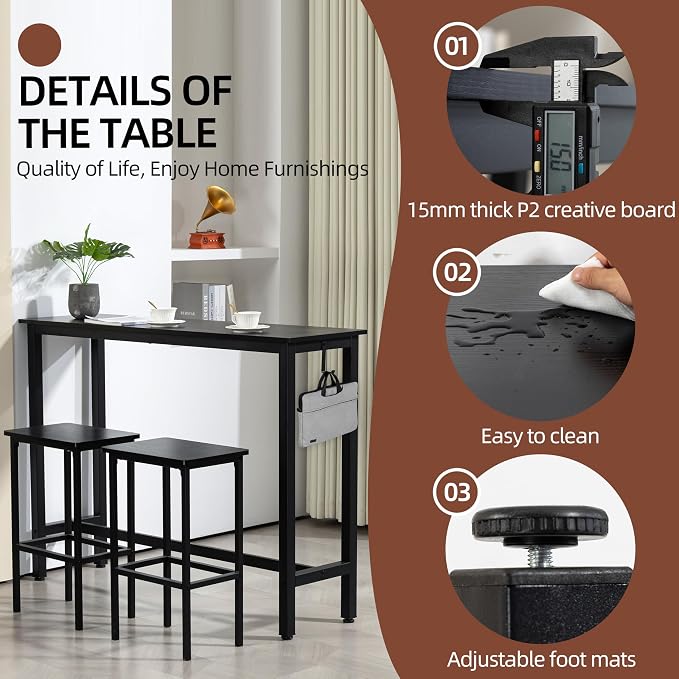 Finnhomy 52.7" Industrial Bar Table Set - Image 7