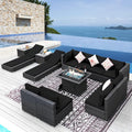 NICESOUL 13 Piece Outdoor Sectional w/Fire Pit Table, Luxury Modular Patio by NICESOUL