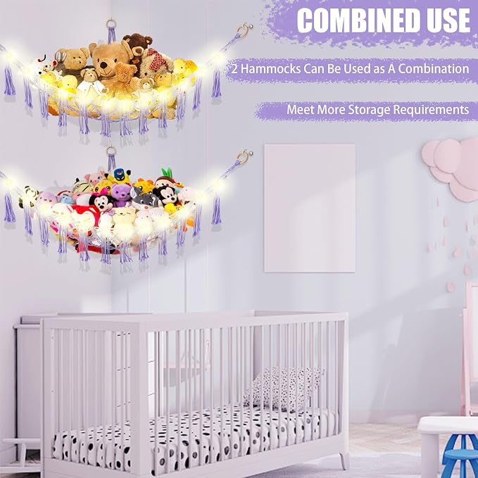 Stuffed Animal Hammock with LED Light, Large Stuffed Animals Storage Corner - Image 8