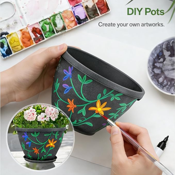 4 Pack 10 Inch Plant Pot for Outdoor Indoor, Plastic Flower Pots - Image 9