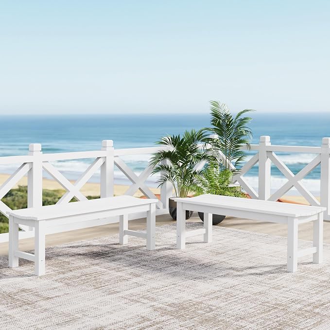 Outdoor Bench Set of 2, 2-Person Patio Backless Benches, HIPS Weatherproof - Image 2